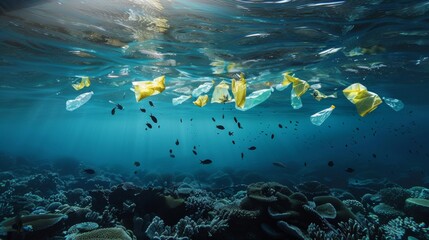 Plastic pollution in ocean - obrazy, fototapety, plakaty