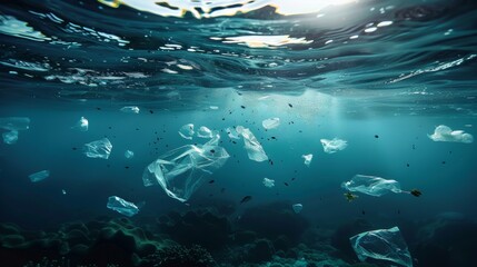 Naklejka na ściany i meble Plastic pollution in ocean
