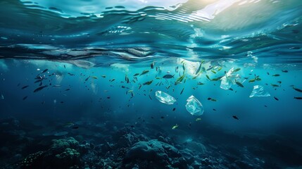 Naklejka na ściany i meble Plastic pollution in ocean