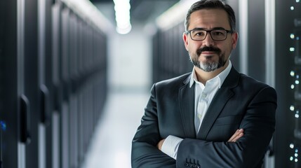 The businessman improves and optimizes work processes in the data center, introducing new tools and technologies to increase the productivity and efficiency of the team.