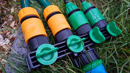 Close up of a garden hose multi attachment