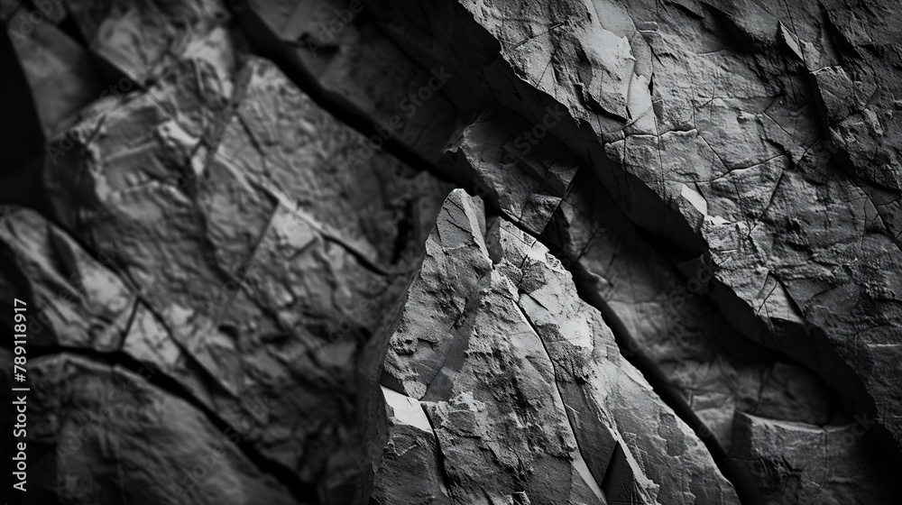 Aufkleber Black white rock texture Rough mountain surface Closeup Dark volumetric stone background with space for design Crumbled Weathered : Generative AI