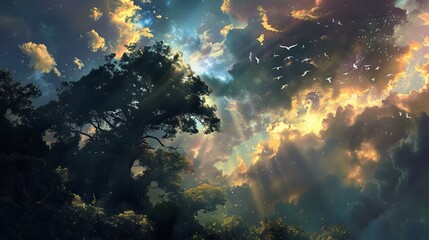 Fototapeta na wymiar Cinematic Sky in the Fantasy Background