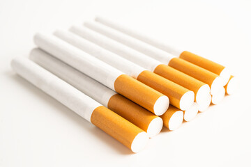 Cigarette on US dollar banknotes, cost, trading, marketing and production, No smoking, imort export concept.