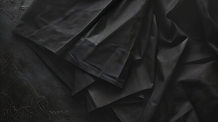 Black textile background Folded black napkins on black background Eco friendly Mock up for display...