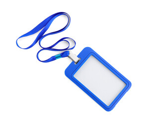 Blue badge isolated on white, top view