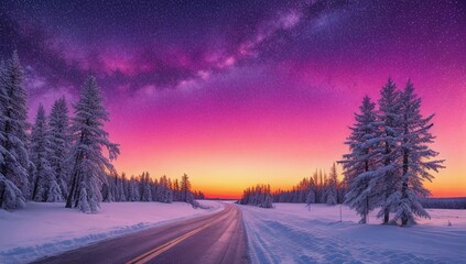 winter road in the evening