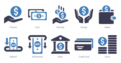 A set of 10 finance icons as finance, cash, earnings