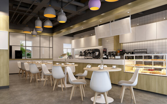 3d render of modern cafe restaurant interior