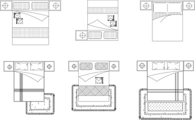 vector image design collection of interior architectural details of a bed in a room at home