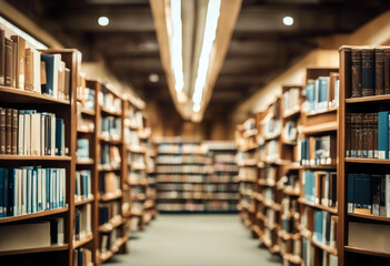 interior education room background blurred library in university classroom college bookshelves 