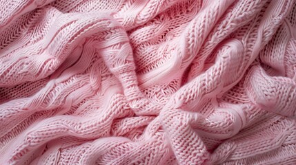 Bedding with a pink knitted plaid Copy space Flat lay top view : Generative AI