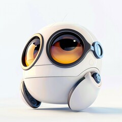 A cartoon logo of a chubby cyborg, its playful eyes gleaming against a white background, showcasing the fusion of humor and technology,  - obrazy, fototapety, plakaty