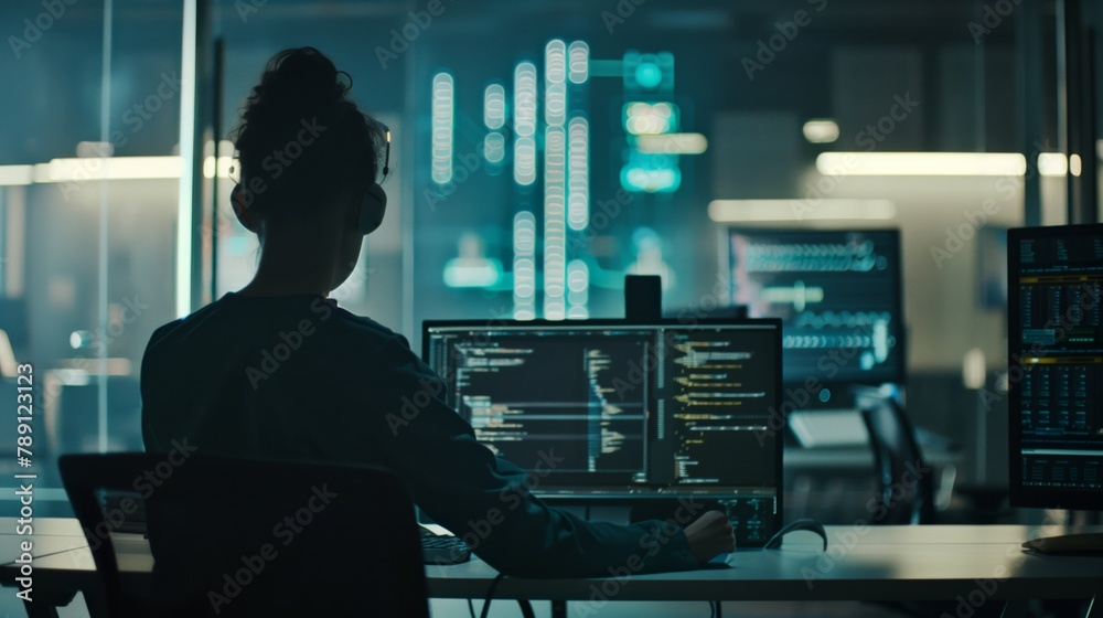 Aufkleber An expert data analytics programmer in a data center uses advanced techniques and tools to identify and analyze potential security threats and ensure appropriate data protection.