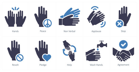 A set of 10 hands icons as hands, peace, non verbal - obrazy, fototapety, plakaty