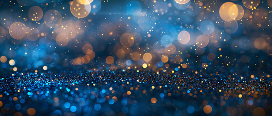 Blue And Golden Glitter In Shiny Defocused Background
