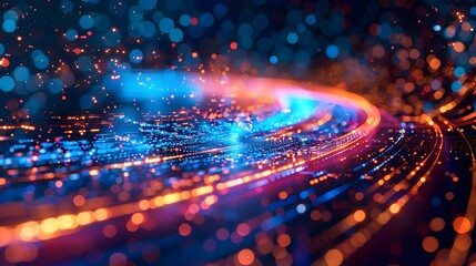 Fiber Optic Network Connections with Vibrant Light Pulses Showcasing Hyper Fast Broadband Technology - obrazy, fototapety, plakaty