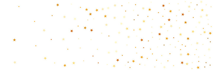 Confetti of golden stars. Chaotic abstract background with scattered elements of stars. Festive decor on a transparent background.