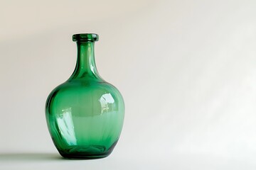 A green glass bottle on a white background. .