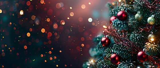 Obraz na płótnie Canvas Christmas Tree With Baubles And Blurred Shiny Lights c
