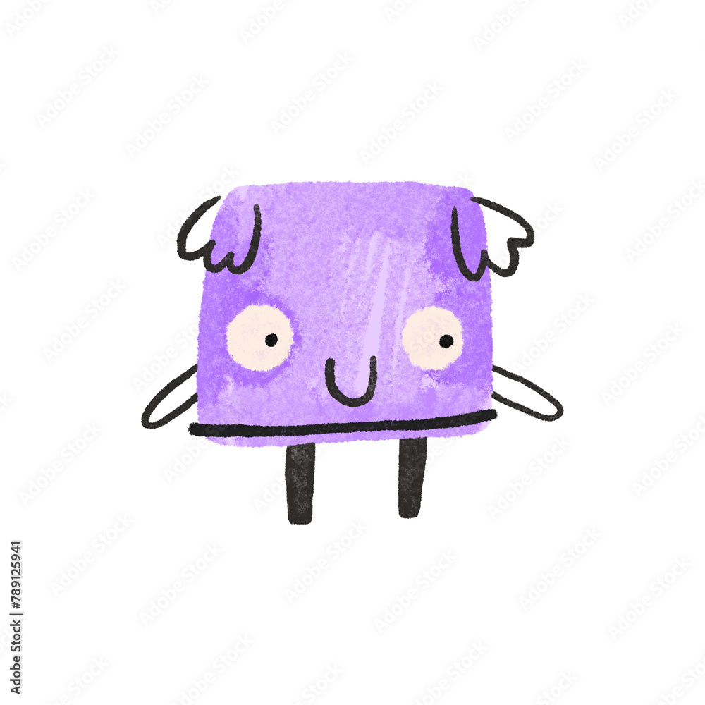 Wall mural Purple monster with big eyes. Illustration for Halloween. Cartoon monster. Cute baby funny illustration on isolated background