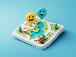 Smilie face map gps emoji 3d render happy - obrazy, fototapety, plakaty
