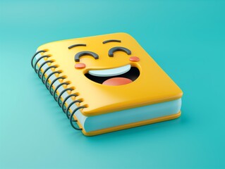 Smilie face note book emoji 3d render happy - obrazy, fototapety, plakaty