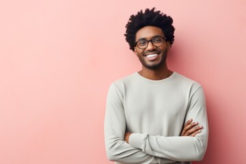 Portrait of a smiling afro-american man in his 30s sporting a long-sleeved thermal undershirt in...
