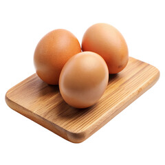 Egg on wooden cutting isolated on transparent background