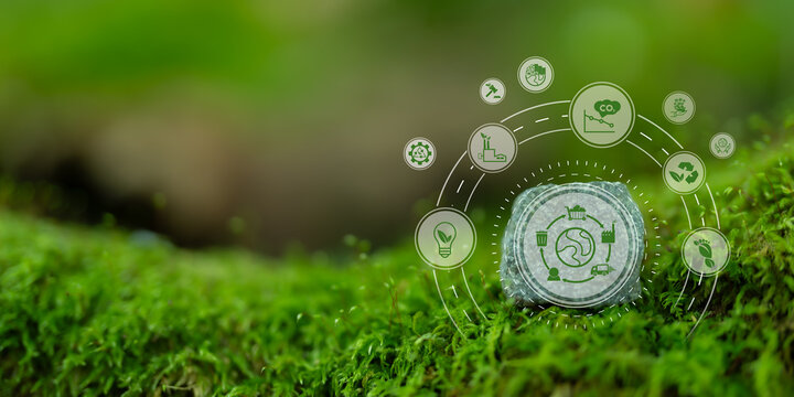 Sustainable business value chain concept. LCA, Life cycle assessment . Positive environmental impact to value chain product. Carbon footprint reduction. ISO LCA standard aims to limit climate change.