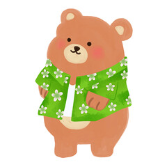 cute character floral shirt holding water gun cartoon illustration, Thailand Songkran Festival