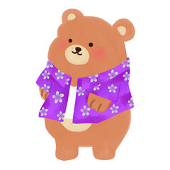 cute character floral shirt holding water gun cartoon illustration, Thailand Songkran Festival