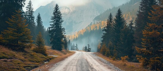 Mountain landscape view with country road. nature background. - obrazy, fototapety, plakaty