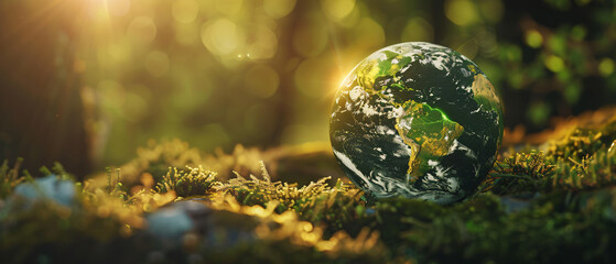Earth Day Environment Green Globe In Forest