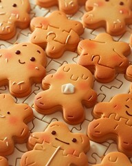 Puzzle piece cookies that fit together, allowing children to play and snack at the same time - obrazy, fototapety, plakaty