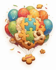 Puzzle piece cookies that fit together, allowing children to play and snack at the same time - obrazy, fototapety, plakaty