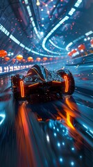 Experience the thrill of highspeed competition as AIdriven cars push the limits on a futuristic track - obrazy, fototapety, plakaty