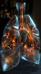 Glowing lungs, depicting breath as the exchange of lifes data - obrazy, fototapety, plakaty