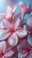 Glistening water droplets on petals with a misty lake background, depicting spa freshness and purity - obrazy, fototapety, plakaty