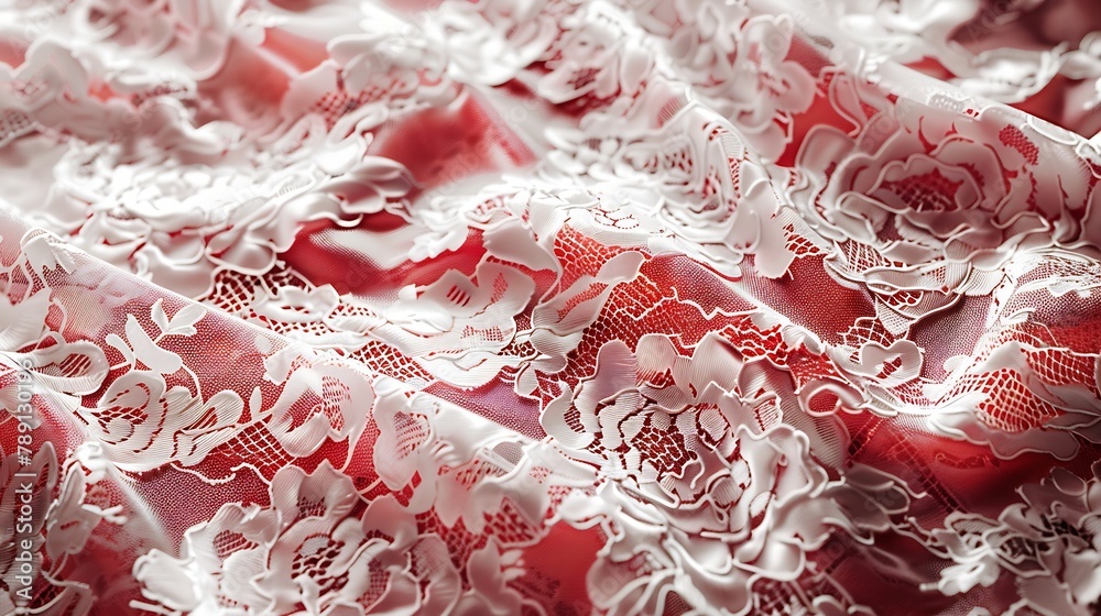 Poster vintage lace fabric with floral pattern red background with lace pattern : generative ai