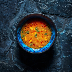 Tom yum soup on dark slate background