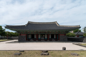 The exterior of the old traditional Korean office building