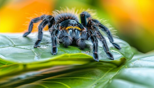 Detailed macro image of a tarantula in its natural habitat, highlighting intricate spider details