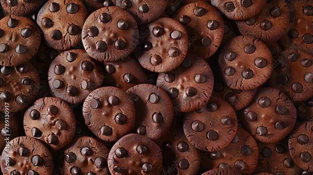 Poster cookies background chocolate chips biscuits texture background close up : generative ai