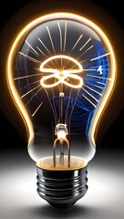 A visually powerful piece of art depicting the interconnectedness of ideas and actions in the business world with a radiant light bulb acting as a focal point