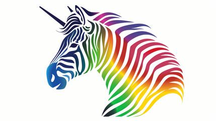 A zebra with rainbow stripes on its face. The zebra is the main focus of the image. a mascot logo of a Zebra, drawn with rainbow colors, isolated in white background, vector