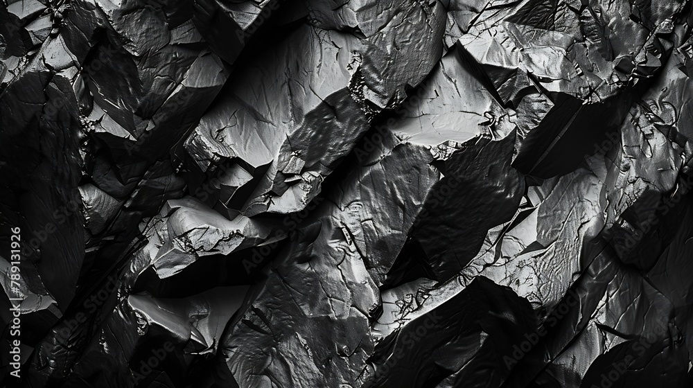 Aufkleber black white rock texture rough mountain surface closeup dark volumetric stone background with space 