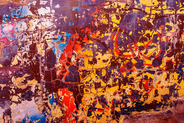 Abstract multicolor grunge background with abstract color texture. Abstraction from collapsing graffiti on the wall. Weathered wall background