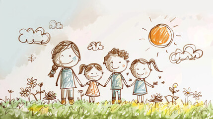 Obraz na płótnie Canvas A delightful family doodle capturing the warmth and love shared between family members in a simple and heartwarming fashion, set against a clean white background.