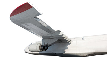 White wide body transport cargo aircraft flying isolated